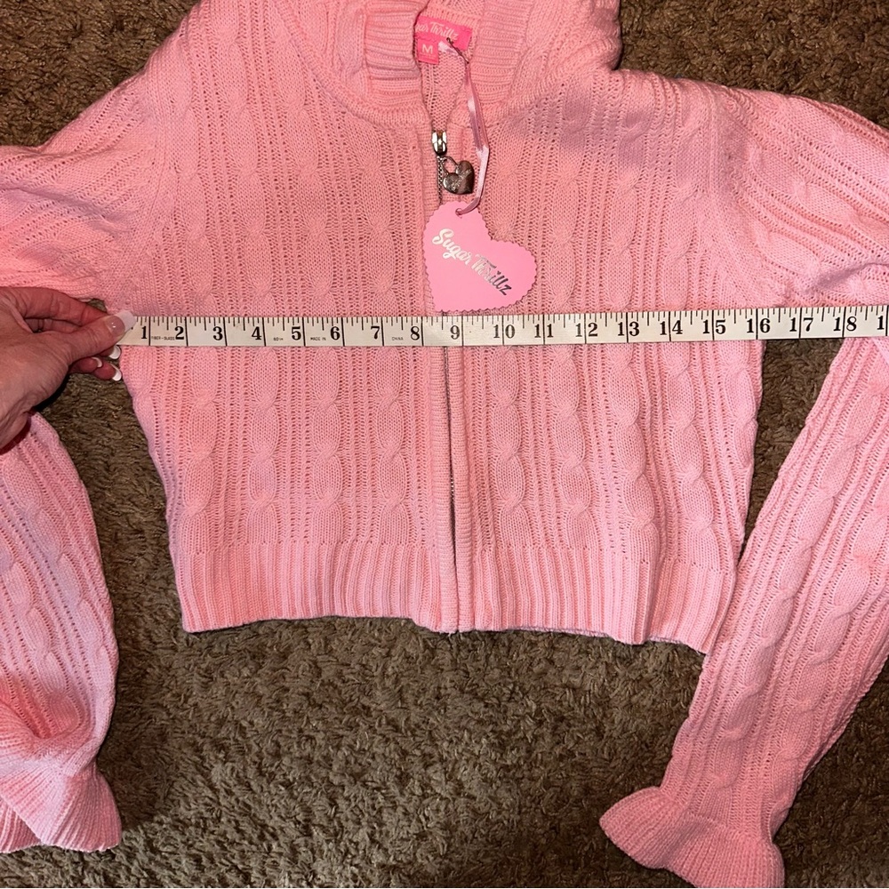 Sugar Thrillz Dolls Kill Pink Knit Jacket & Flare Pants SET S NWT - Picture 5 of 9